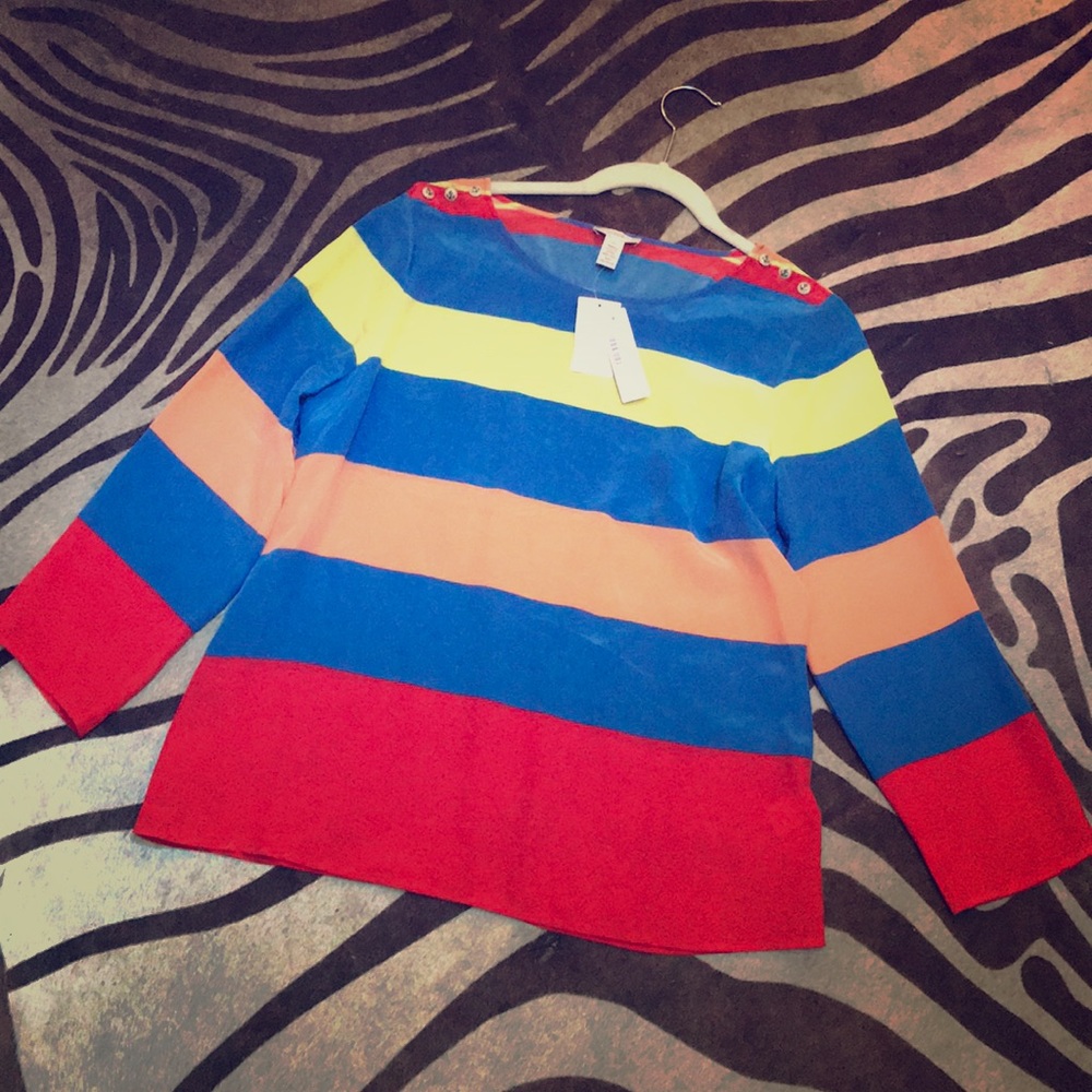 J. crew Silk Long Sleeve Striped Blouse NWT